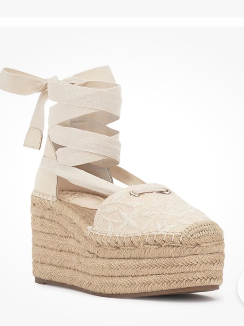 NWT Vince Camuto Lace-Up Espadrille Platform Wedge in Cream